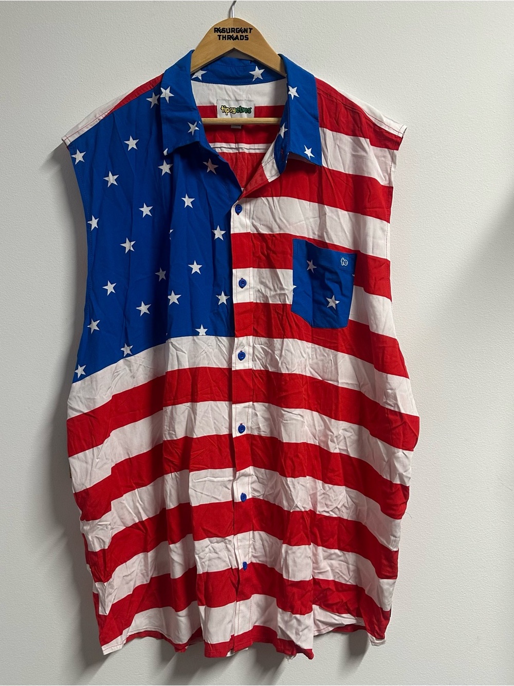 Tipsy Elves MEN'S SLEEVELESS STRIPES BUTTON DOWN SHIRT American Flag 4XL NWT